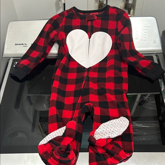Carter's Other - Girl 3T zipper fleece flannel 1piece footie pajama Christmas buffalo plaid heart